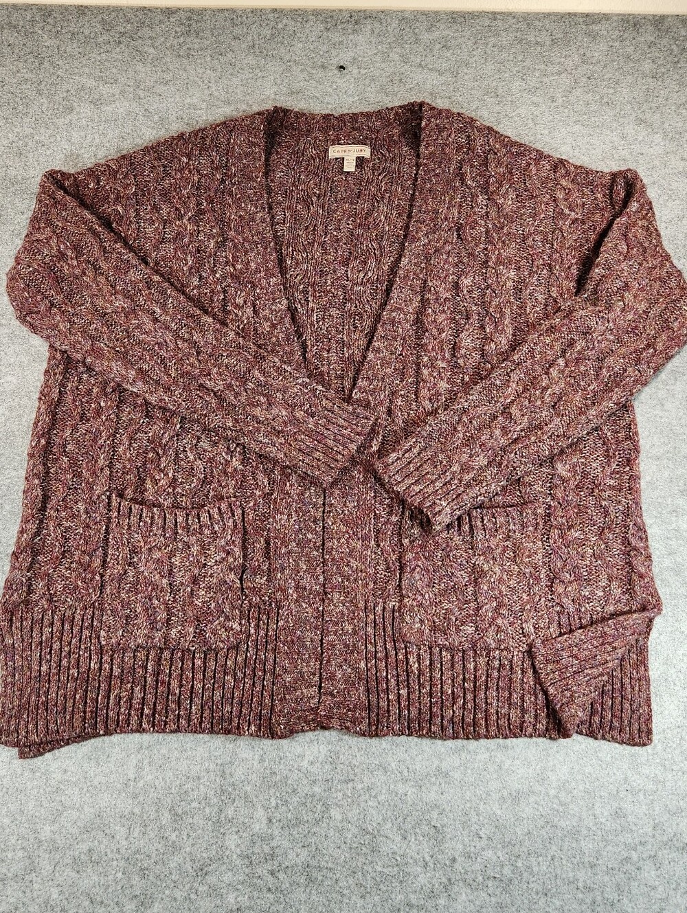Cape Juby Cozy Marled Burgundy Cable-Knit Women's Cardigan Sweater XL